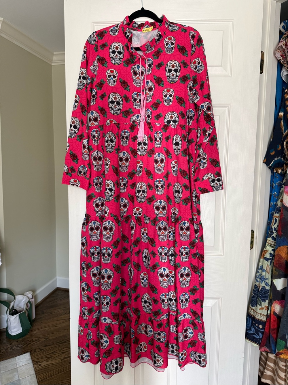 Pink Sugar Skull Print Women's Midi Dress